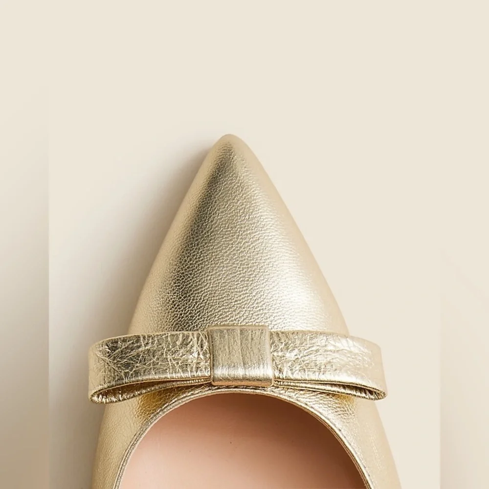 J Crew Made-in-Italy Colette bow pumps in metallic crinkle leather CE812